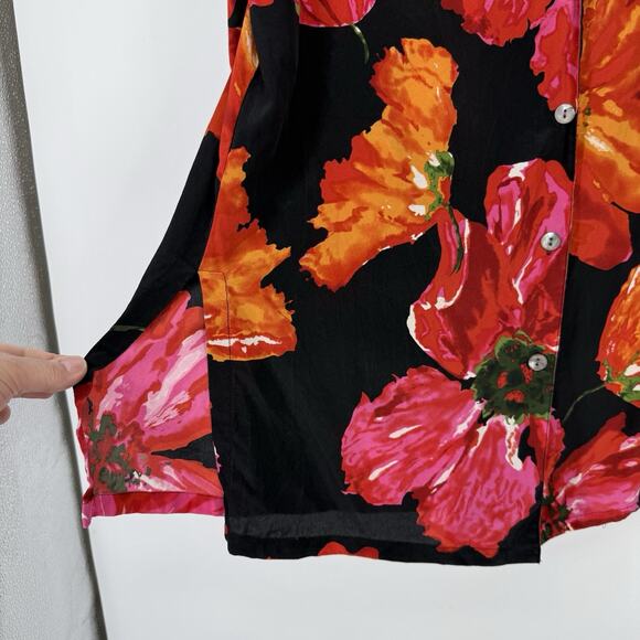 Victor Costa Silk Button Up Shirt Women size Medium Big Flower Print Long Slv - Picture 3 of 9